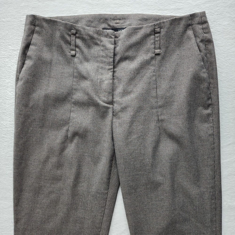Zara Houndstooth Pants Womens L Cuffed Slim‎ Fit Trouser 34W 27L Tweed Hipster